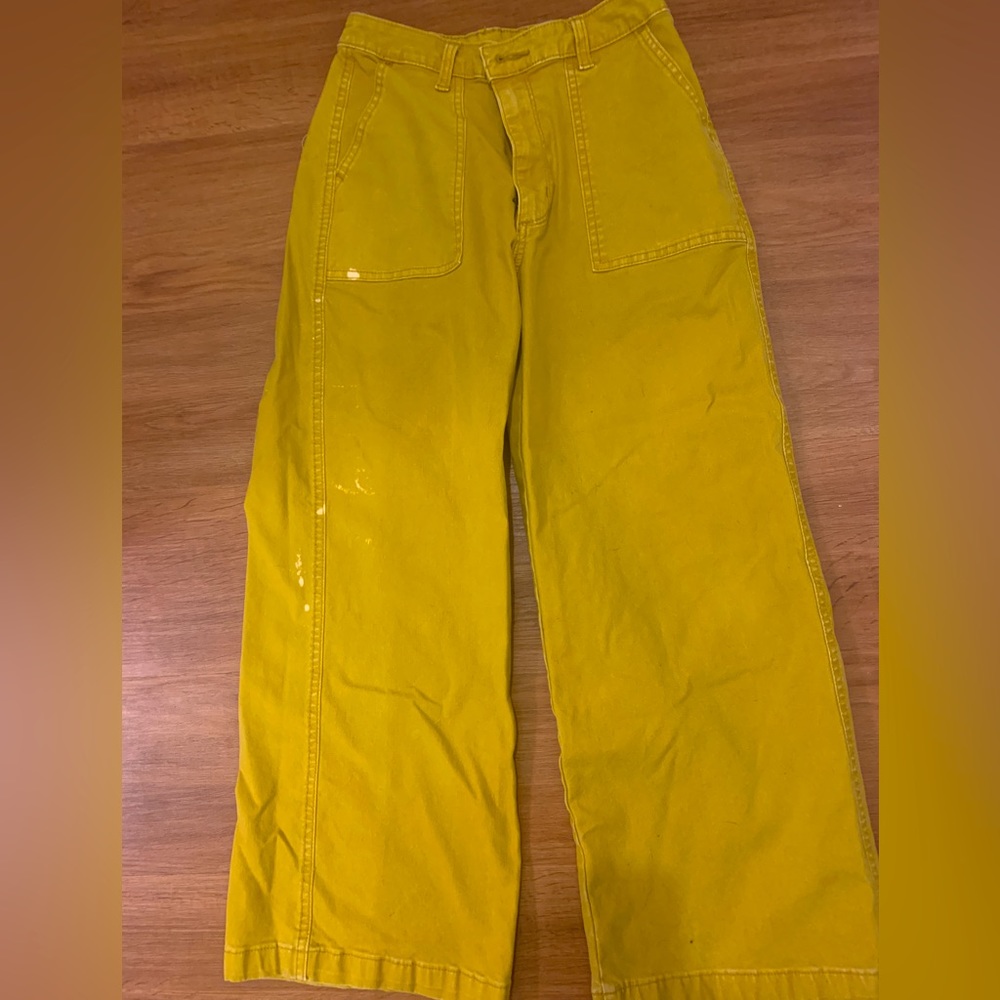 high waisted mustard yellow wide leg cropped pants